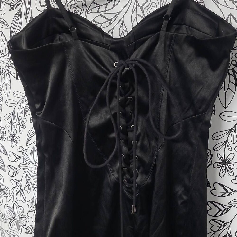 Twenty One sexy glam bodycon black mini dress bejeweled corset core Goth Small